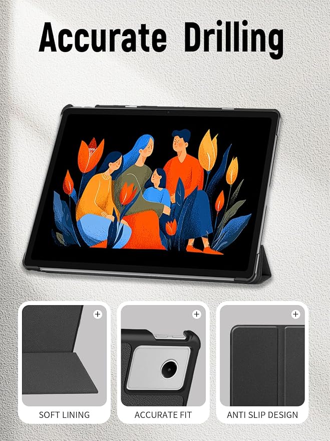 Case for Lenovo Idea Tab Plus 12.1 Inch Tablet 2025 (Black) | Scratch Resistant Leather Texture Cover with Trifold Stand Auto Sleep/Wake