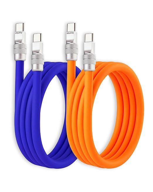 chubbycable 120W Silicone USB A to C Cable 2 Pack Black+Gray 13.1FT | Couple Color Matching 6mm Extra Thick 45000+ Bend Tested 480Mbps Data Transfer E-Marker Safety Chip Tangle-Free
