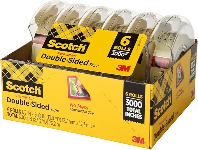 Scotch Permanent Double Sided Tape, Card Making and Holiday Scrapbooking Supplies, Alternative to Gift Wrap Tape for Wrapping Presents, 0.50 in. x 500 in., 6 Rolls with Dispensers