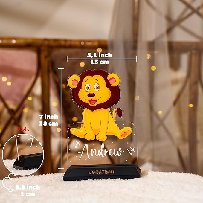 hun concept Kids Lion Night Light – Personalized Name Lamp for Boys & Girls, Custom Animal LED Bedroom Decor, Baby Nursery Nightlight Gift, Cute Safari Theme Children’s Room Lamp
