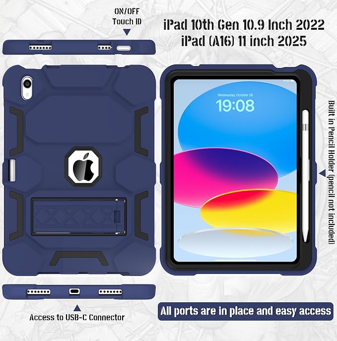Case for iPad 11 11th Gen (A16) 2025 &amp 10th Gen 2022 10.9 Purple+Green | Kickstand | With Pencil Holder | Drop-Proof Silicone+Hard Shell | Raised Edge Protects Screen&ampCamera | Heavy Duty Pr