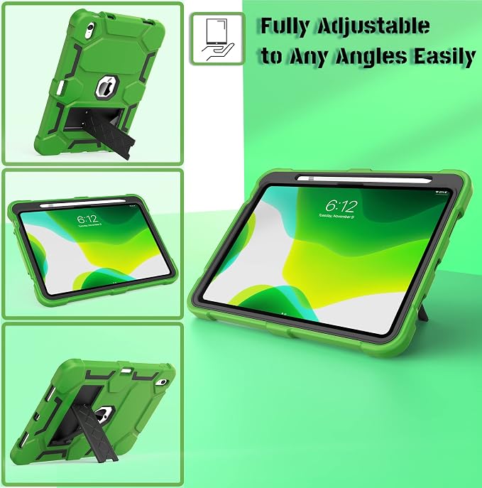 Case for iPad 11 11th Gen (A16) 2025 &amp 10th Gen 2022 10.9 Purple+Green | Kickstand | With Pencil Holder | Drop-Proof Silicone+Hard Shell | Raised Edge Protects Screen&ampCamera | Heavy Duty Pr