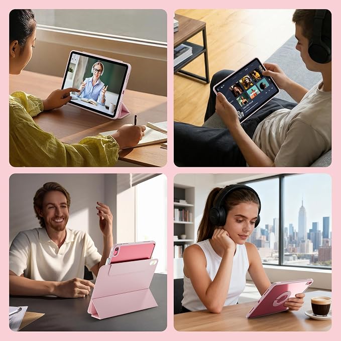 kenke Hybrid Case for iPad A16 11th Gen 11''/10th Gen 10.9'' Black | Detachable Magnetic Portrait/Landscape Stand Cover Magnetic Rotating Hard Clear PC Back Auto Wake/Sleep Support Touch ID