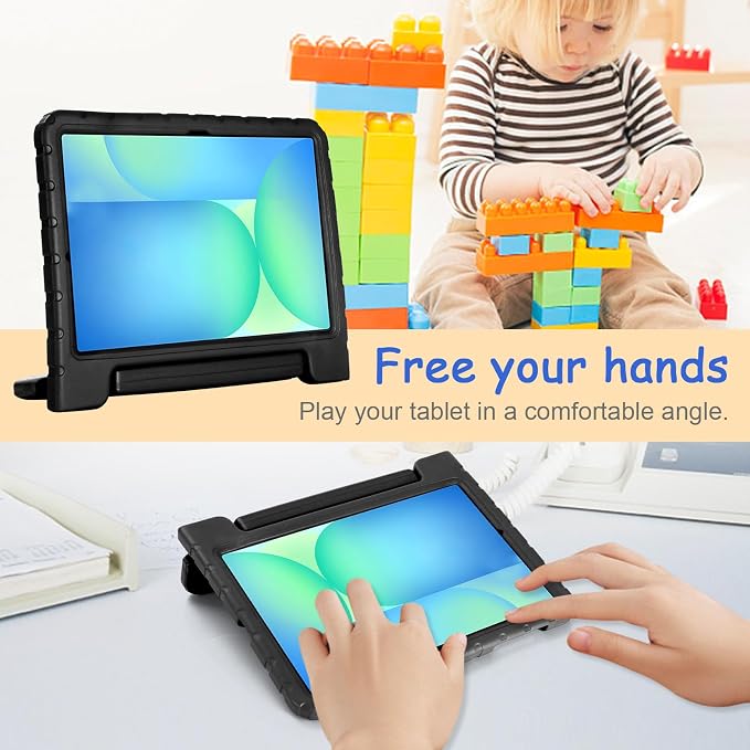 Kids Case for Samsung Galaxy Tab S10 FE Plus 13.1 (2025) Techcircle Handle Stand Light EVA Foam Bumper Protective Rugged Drop Protection Child Proof Cover Black