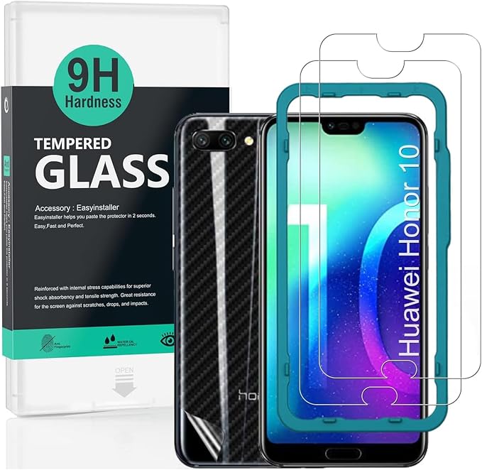 Ibywind Screen Protector for Honor 10 2 Pack+1 Back Film9H Tempered GlassHD ClearScratch ResistantBubble FreeEasy InstallFingerprint Compatible