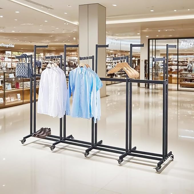 Floor Standing Metal Garment Rack - Heavy Retail Display Racks With Wheels, 10 Arms Clothing Rack, Square Tubing Portable Shirt Rack, Merchandise Display RackFor Hanging Clothes (XL-Black)