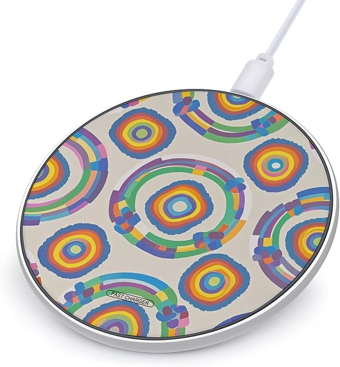 Rainbow Pattern Wireless Charger Aluminum Alloy Frame 10W Fast Charging Pad with Indicator Light 6mm Thin &amp Portable Wireless Charging Pad for Travel Home Office Desk