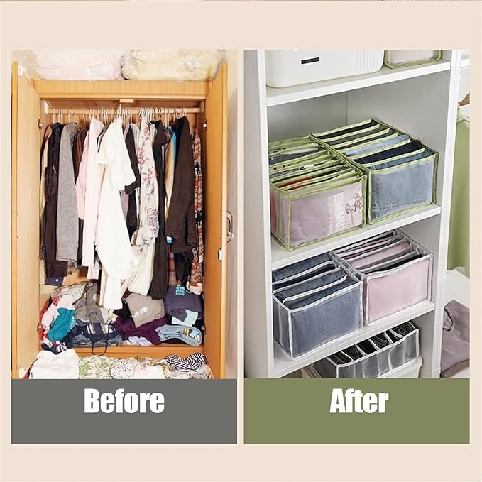 TIGARI Wardrobe Clothes Organizer for Drawers, Washable Clothes Organizer for Folded Clothes, Clothing Storage, Portable Closet Organizer for Thin Jeans, Trousers, T-shirts, Skirts (Gray)