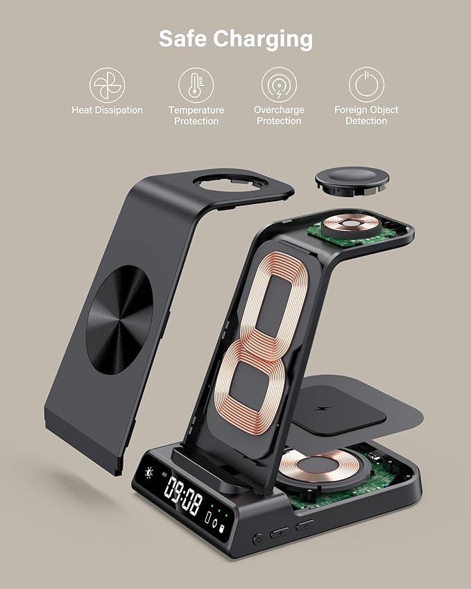 leChivée Wireless Charger for Apple Devices, 3 in 1 Wireless Charging Station Dock for iPhone 16 Pro Max/16 Pro/15/14/13/12, Apple Watch Charger for iWatch Ulltra 2/9/8/7/SE/6/5/4/3, AirPods Pro/4/3