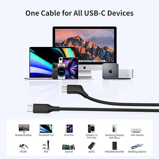 fairikabe USB-C Cable for AR Glasses 3.9FT 4K60Hz Display Cable 60W | for AR Glasses USB-C Monitor Portable Monitors 10GB 60W 4K Video Cable for Xreal One Xreal Air and More