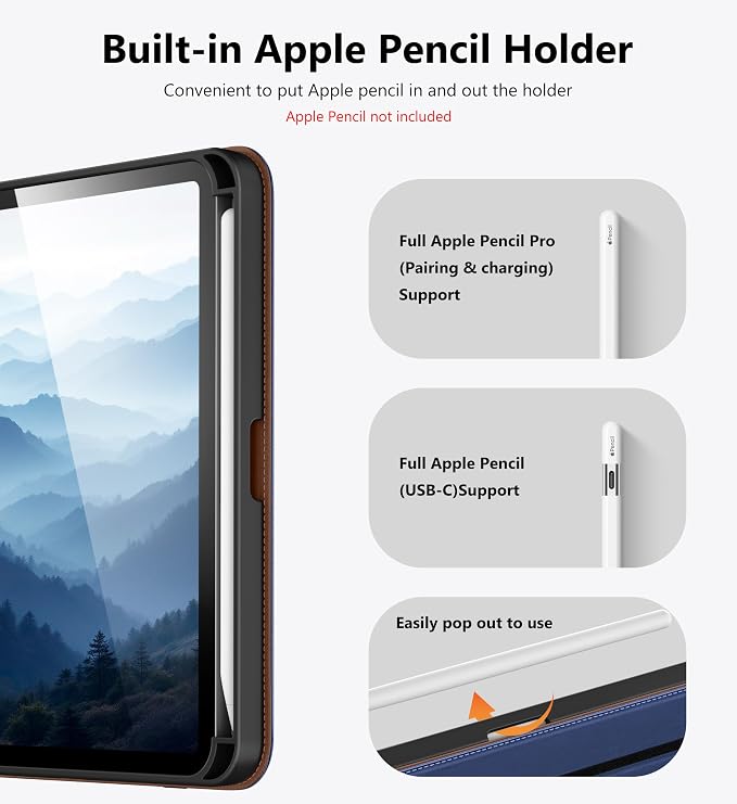 DTTO for iPad mini 7 A17 Pro 2024 aslo fit iPad mini 6 2021 Brown | 360 Degree Rotating Premium Faux Leather Folio Stand Cover with Pencil Holder Auto Sleep/Wake Multiple Angles Hand Strap