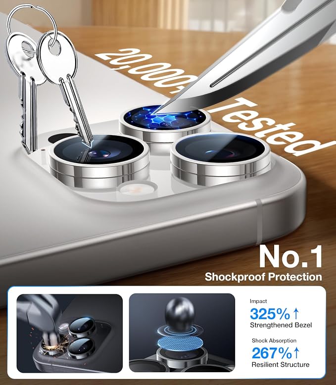 UltraGlass for iPhone 16 Pro Max/16 Pro Camera Lens Protector [NO.1 Military Grade Shatterproof] iPhone 16 Pro Max Camera Protector 16 Pro Lens Cover [Longest Durable] Easy Install Black Titanium