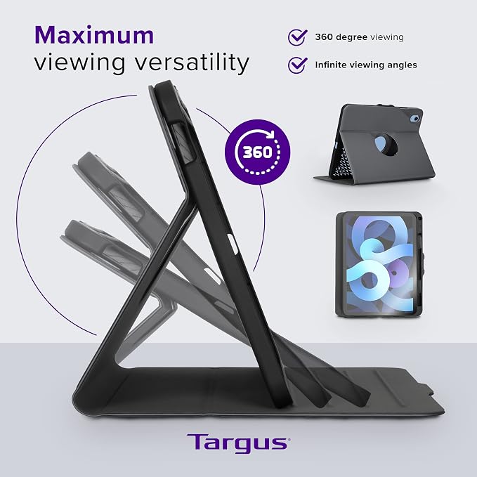 Targus VersaVu iPad 10th Generation Case 2022 iPad 10.9 Inch Case 10 Case 360 Degree Rotating Military Grade Drop Protection Cover for 10.9â€ 10th Gen 2022 Magnetic Close Black (THZ935GL)