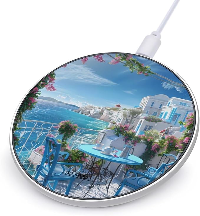 Greek Coffee in Santorini Print Wireless Charger Portable Charging Pad | LightweightAll Smartphone