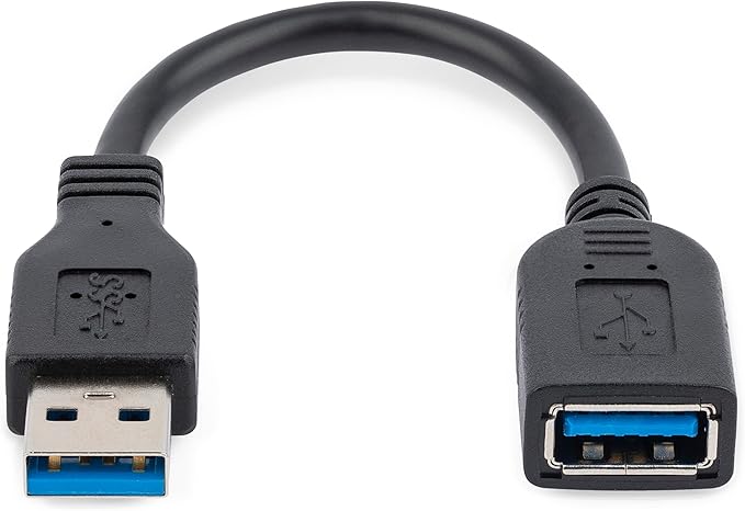 StarTech.com 6in Short USB 3.0 (5Gbps) Extension Adapter Cable (USB-A Male to USB-A Female) - USB 3.2 Gen1 Port Saver Cable - Black (USB3EXT6INBK)