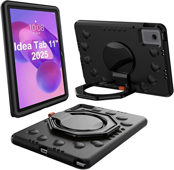 for Lenovo Idea Tab Plus Case 12.1 2025 with 360° Rotating Stand Handle and Pencil Holder New EVA Shockproof Cover for Kids Adults Home School Office Outdoor Black
