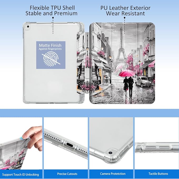 Lokigo for iPad 9th/ 8th/ 7th Generation Case 10.2 Inch (2021/2020/2019 Release) iPad Air 10.5 (3rd Generation) 2019 /Pro 10.5 2017 Case with Translucent Hard Shell Back -Flowers