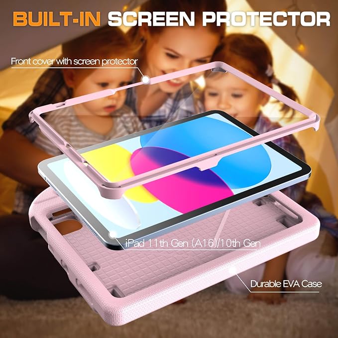 Kids Case for iPad (A16) 11th Generation 11 Inch 2025/iPad 10th Generation 10.9 Inch 2022 with Screen Protector and Pencil Holder Shockproof Handle Stand Cover for iPad 11/10 Gen Blue