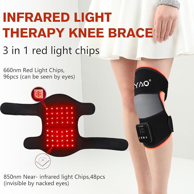 DGQY Cordless Red Light Therapy for Knee Joint Warp Portable Infrared Light Device for Knee Elbow Pain Muscle Relief Recovery 660nm and 850nm Heated Therapy with Wireless Rechargeable Controller