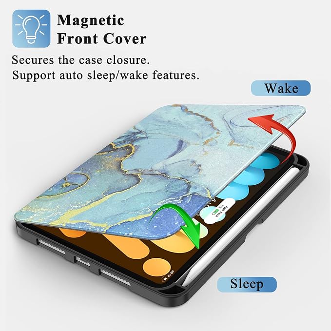 Case for iPad mini 7 (A17 Pro) 2024/Mini 6 2021 8.3-Book Black | Slim Lightweight Folio Stand Case Auto Wake/Sleep Soft TPU Back Cover with Pencil Holder for iPad mini 7th/6th Generation