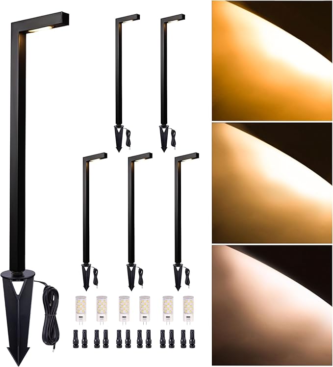 Brass Hardwired Landscape Path Lights, 2700K/3000K/4000K Adjustable 12V Low Voltage Pathway Light IP65 Waterproof, Outdoor Walkway Lighting, Bronze for Patio Lawn with G4 Bulb (6 Pack)