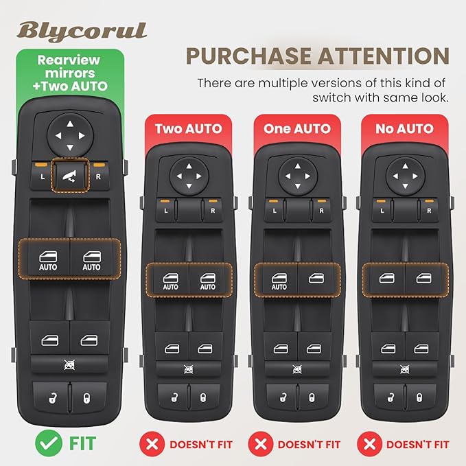 Blycorul Master Power Window Switch Driver Side with 3+9 Pins Replacement for 2012-2015 Dodge Grand Caravan，2013-2015 Ram 1500 2500,2015 Ram 3500,2012-2015 Chrysler Town&Country, Replaces 68110867AA