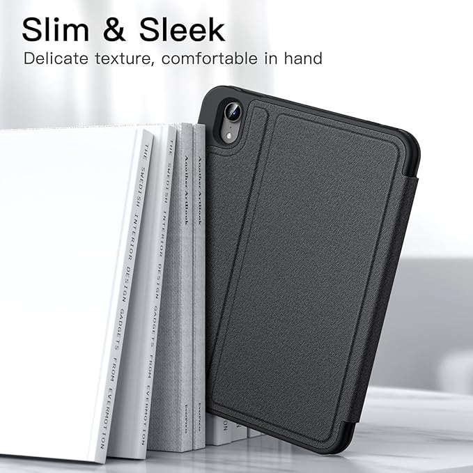 JETech Folio Case Cover for iPad mini A17 Pro/6th Gen (2024/2021) Black | Multi-Angle Stand Cover Pencil Holder Slim Protective Cover Auto Wake/Sleep