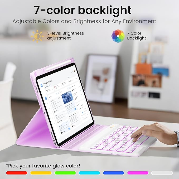 BLUTLOTUS Keyboard case for iPad 9th/8th/7th Generation 10.2 Inch - Backlit Wireless Detachable Folio Keyboard Cover with Pencil Holder for iPad 9th/8th/7th Gen Air 3rd Generation 10.5 Inch