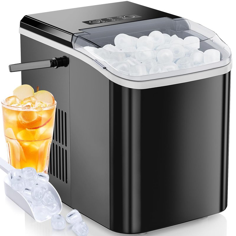 OLIXIS Ice Maker Machine with Handle,26lbs in 24Hrs,9 Ice Cubes in 6 Mins,Auto-Cleaning Portable Ice Maker with Basket and Scoop, Countertop Ice Maker for Home/Kitchen/Camping/RV, Sleek Black