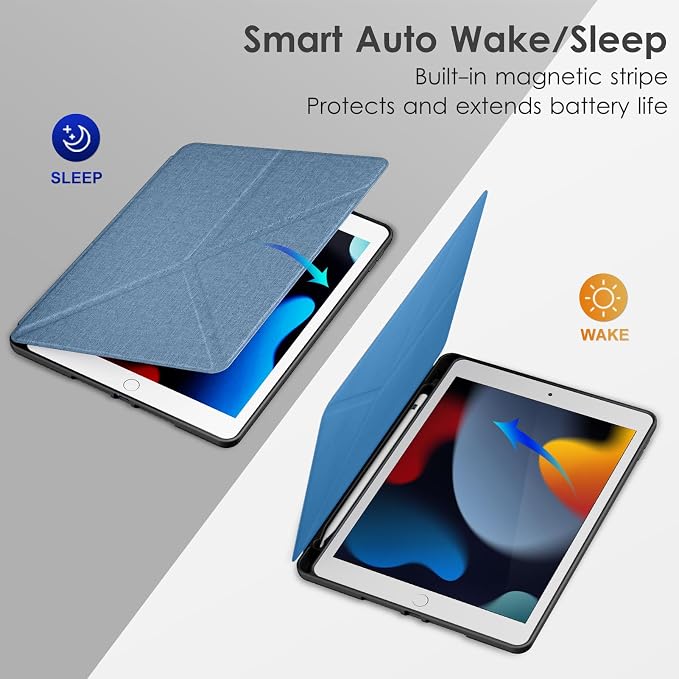 DTTO Foldable Case for for iPad 9th/8th/7th Generation 10.2-inch Black | Origami Magnetic Standing Cover with Pencil Holder，Vertical &amp Horizontal angles Auto Sleep/Wake