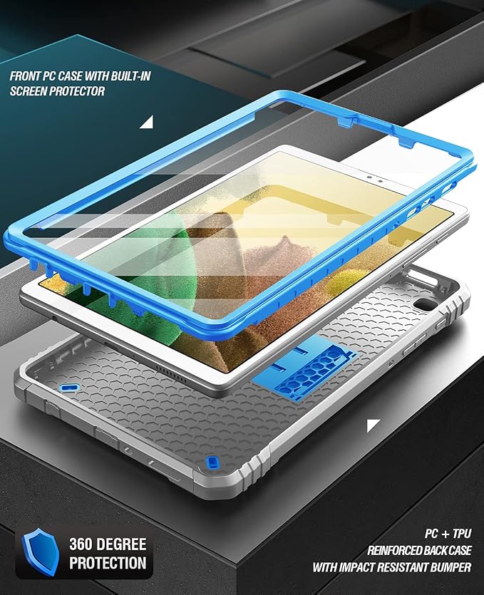 Poetic Revolution Case Designed for Galaxy Tab A7 Lite 8.7 with Screen Protector &amp Kickstand Full Body Heavy Duty Rugged Shockproof Drop Protection Protective Case Cover Blue/Gray