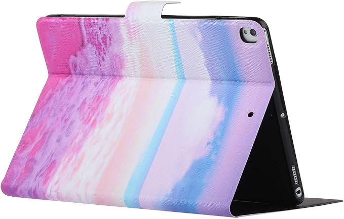 for Apple iPad 9th/8th/7th Generation 10.2 Inch Case 2021/2020/2019Smart PU Leather Folio Stand Magnetic Wallet with Card Pockets [Auto Wake/Sleep] Soft TPU Shockproof Cover Pink Beach Sea