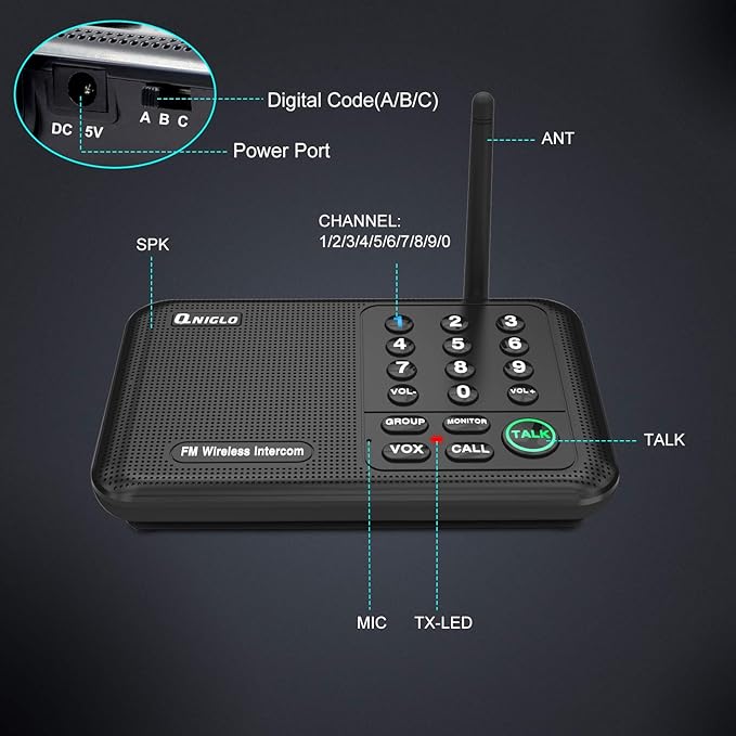 Intercoms Wireless for Home, 5280 Feet Long Range Wireless Intercom System for House, 10 Channels Intercoms System for Business, Room to Room Intercom System with Monitor for Elderly LD666-3P