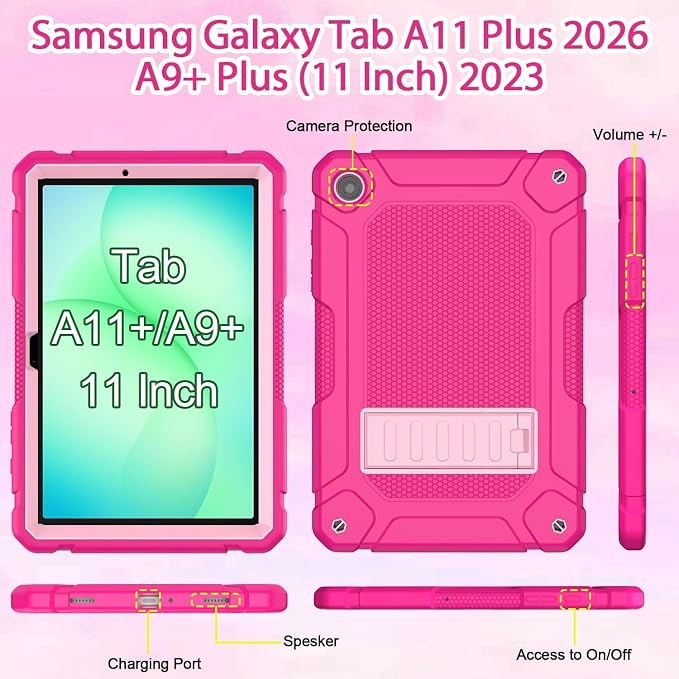 BMOUO Case for Samsung Galaxy Tab A11+ Plus/A9+ Plus 11 Inch 2026/2024 Heavy Duty Shockproof Rugged High Impact Protective Galaxy Tab A11 Plus/A9 Plus Case Black