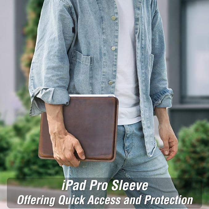 Top Grain Leather 12.9 Tablet Sleeve Slim Protector Vintage Design Fully Handmade Compatible with 12.9 iPad Pro 3/4/5/6 Gen Fits A2233 A2069 A2378 A2379 A2461 A2462 Coffee 12.9 Inch