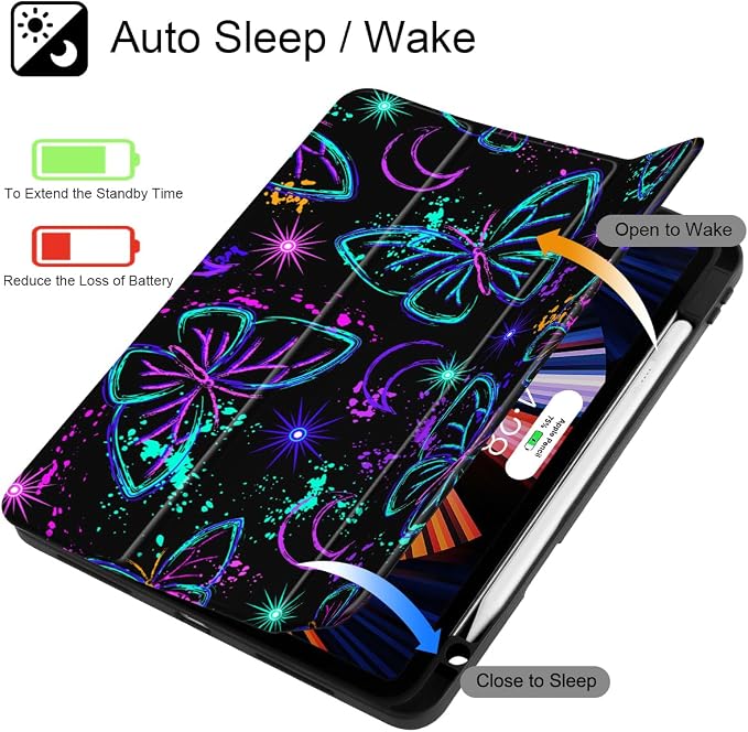 Mektron Case for iPad Pro 11 inch Case M2 2022 Generation 4th Fit 2021 2020 2018 iPad Pro 11 (3rd 2nd &amp 1st Gen) -Buit in Pencil Holder with Shockproof Cover Clear Shell Blue Bows &amp Flower