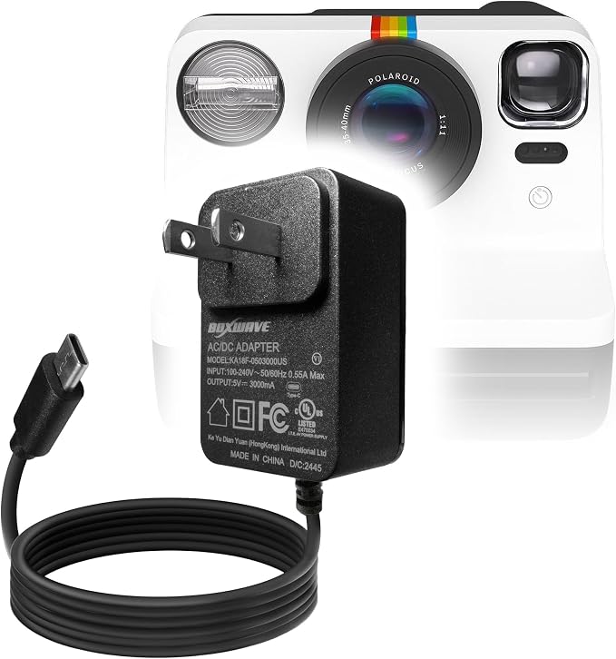 BoxWave Charger Compatible with Polaroid Now+ Generation 2 - Wall Charger Direct (15W) Rapid Charge Your Device with Built-in 3ft Cable