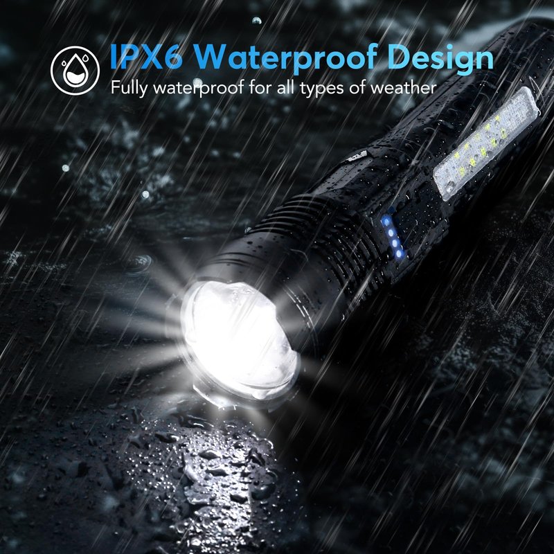 JIJ Flashlight 3 Pack, Rechargeable Flashlights High Lumens, 7 Modes LED Flashlight with IP67 Waterproof, Adjustable Handheld Tactical Flashlight for Camping, Home Emergency, Outdoor