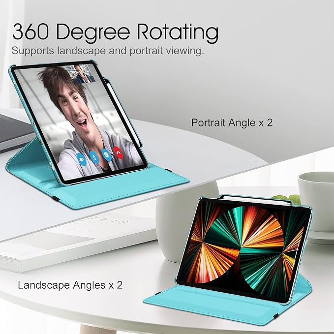Fintie Rotating Case for iPad Pro 12.9-inch 6th/5th/4th/3rd Generation | 360° Swivel Stand Landscape &amp Portrait Viewing Shockproof Protective Cover Pencil Holder Auto Sleep/Wake Black