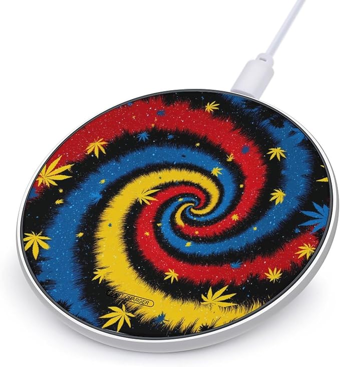 Tie Dye Weed Leaves Wireless Charger Portable Charging Pad | LightweightAll Smartphone