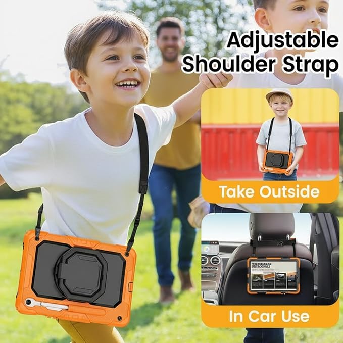 HXCASEAC Case for Galaxy Tab S10 lite / S10 FE / S9 FE 10.9 Inch Shockproof | 360° Rotating Stand | S Pen Holder | Screen Protector | Shoulder Strap | Samaung S10 Lite Tablet Case Kids Black