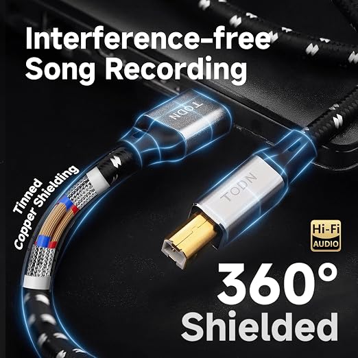 TODN Audiophile USB A to USB B Cable OCC Silver Plated USB Audio Cable HiFi 3.0 USB A to B Cable for DAC Sound Card Digital Piano Mixer Amplifier &amp Printer (9.8FT/3M)