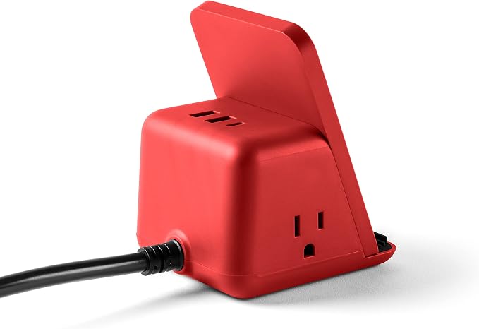 Halo Wireless Charging Pad with 3 USB Ports &amp 2 AC Outlets Phone Charging Station for up to Five Devices Red