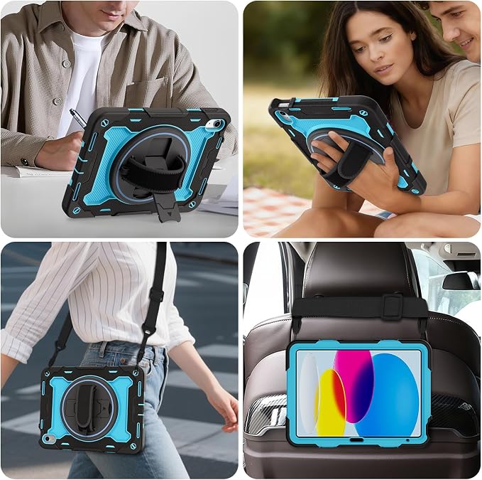 for iPad 9th 8th 7th Gen Case 10.2 inch with Screen Protector | 360° Rotating Kickstand Hand Strap Shoulder Strap Heavy Duty Military Grade - Kids Friendly
