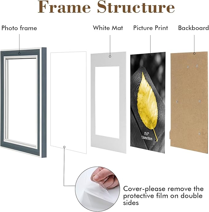 5x7 Picture Frame Set of 6, vintage picture frames Rustic Farmhouse Photo Frame, Display 4x6 with Mat or 5x7 Without Mat for Decorative on Wall Hanging Tabletop Placement