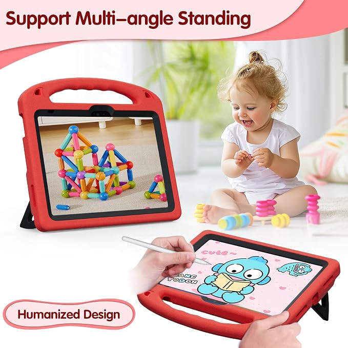 Kids Case for iPad A16 11th/ 10th Generation (2025/2022 Model) | iPad 11/ iPad 10 Full-Body Drop Protection cover with Screen Protector EVA Shockproof Handle Stand Black
