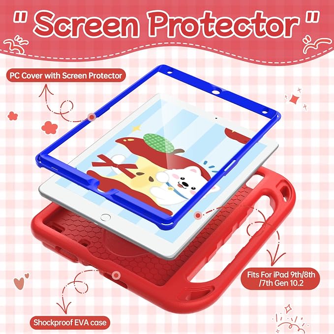 BMOUO Kids Case for iPad 9th/8th/7th Generation (iPad 10.2 Inch 2021/2020/2019) with Built-in Screen Protector Durable Shockproof Handle Stand iPad 9th 8th 7th Generation Case for Kids Black