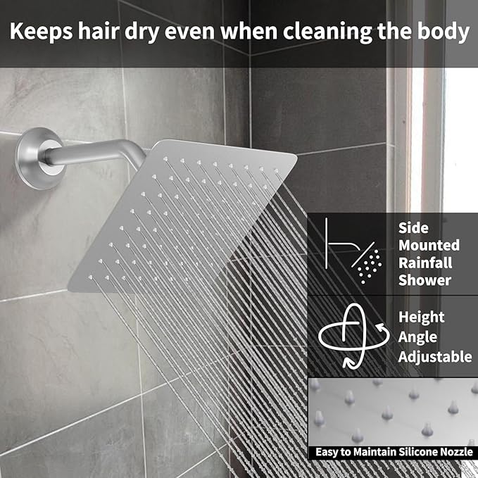 KATAIS Tempreature Display Shower System Brushed Nickel Shower Faucet Set with 12 inch and 8 inch Shower Head, with 6 PCS Body Jet, Handheld Spray