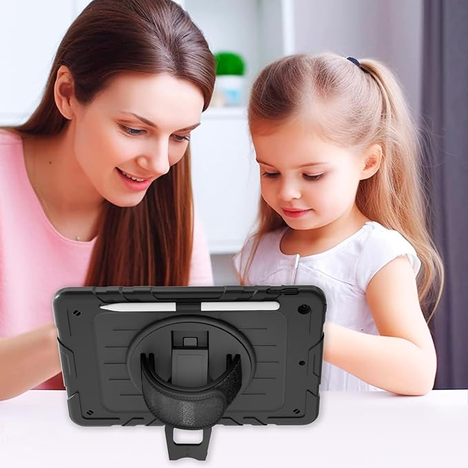 Case for iPad 9th/8th/7th Generation10.2 Shockproof 360 Rotating Stand Shoulder Hand Strap with Pencil Holder for iPad 10.2 inch 2021/2020/2019 Case (Black)