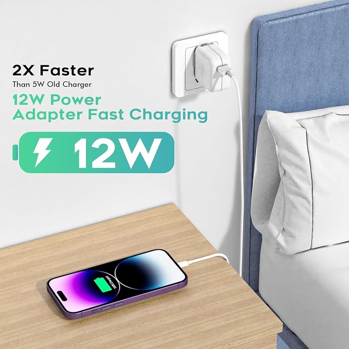 iPad ChargerFast Charge iPhone10FT i-Pad Charging Cord 12W i Pad Charger Fast Charging Block Foldable Portable Travel Plug with Extra Long Lightning Cable Cord Compatible with iPad/iPhone/Airpod